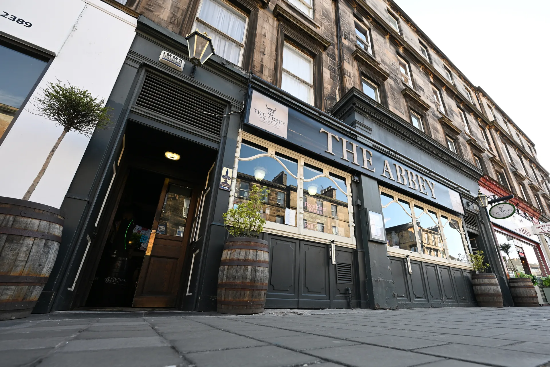 Bar interior with whisky shelves