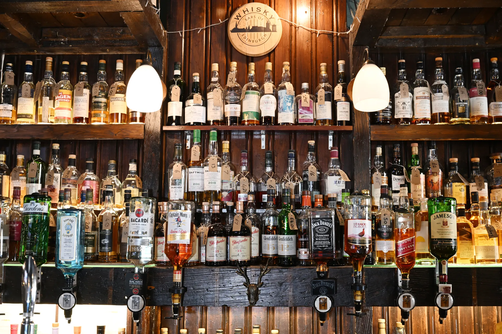 Whisky bottles close up